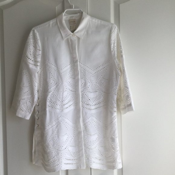 Chico's White Cotton Eyelet Blouse - Picture 3 of 6